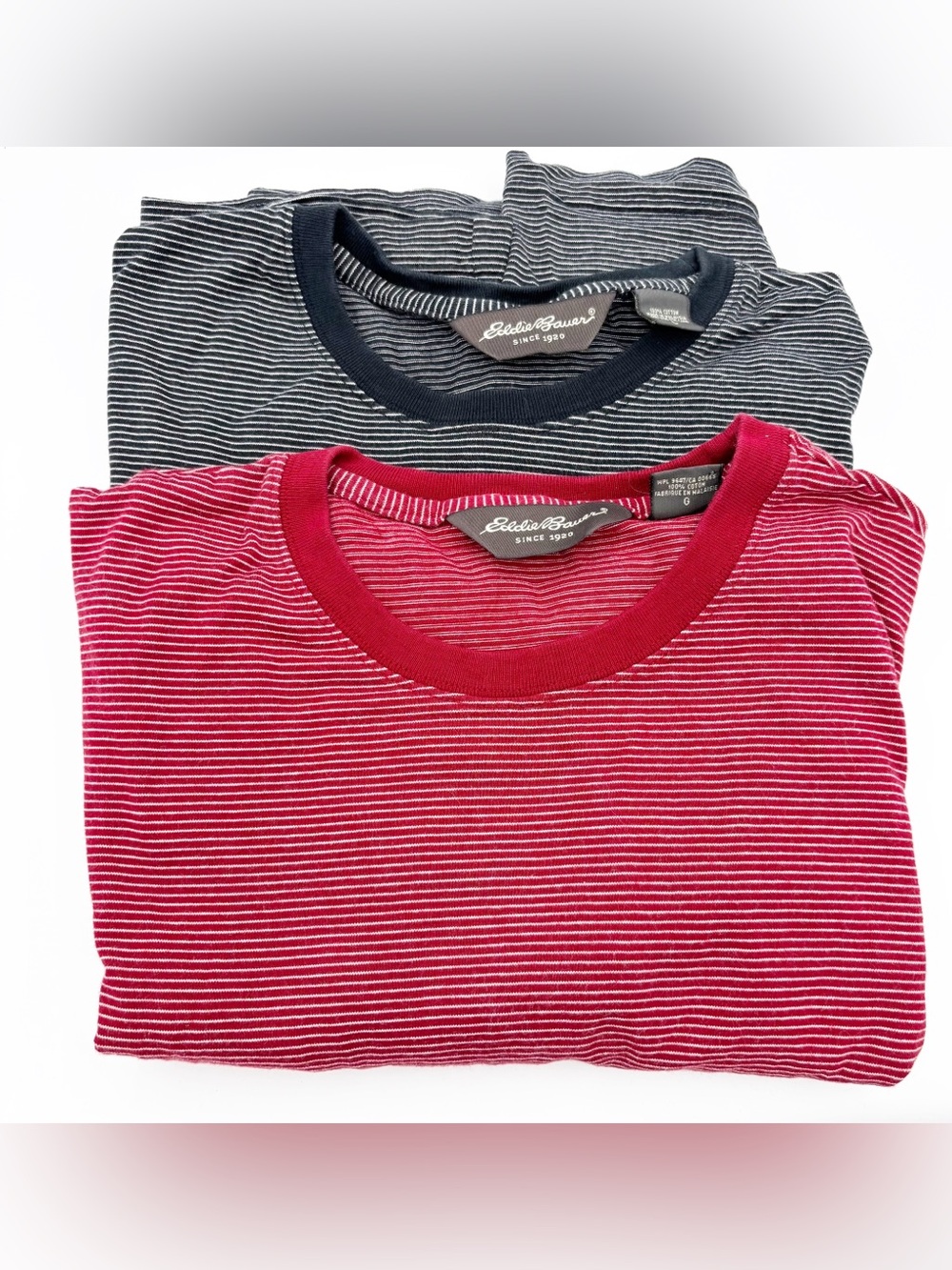 Two Eddie Bauer Striped Cotton Tees